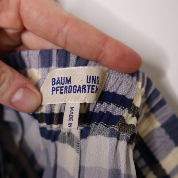 BAUM UND PFERDGARTEN Nue Plaid Crop Pants Silk Blend Blue White Women's 36/S - Picture 11 of 13